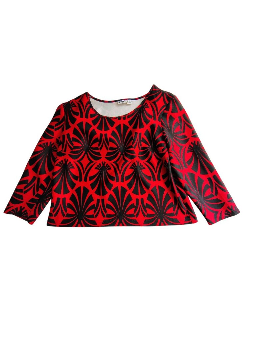 Cato Womens Red & Black Long Sleeve Top With Geometric Print Stretch Fabric S L